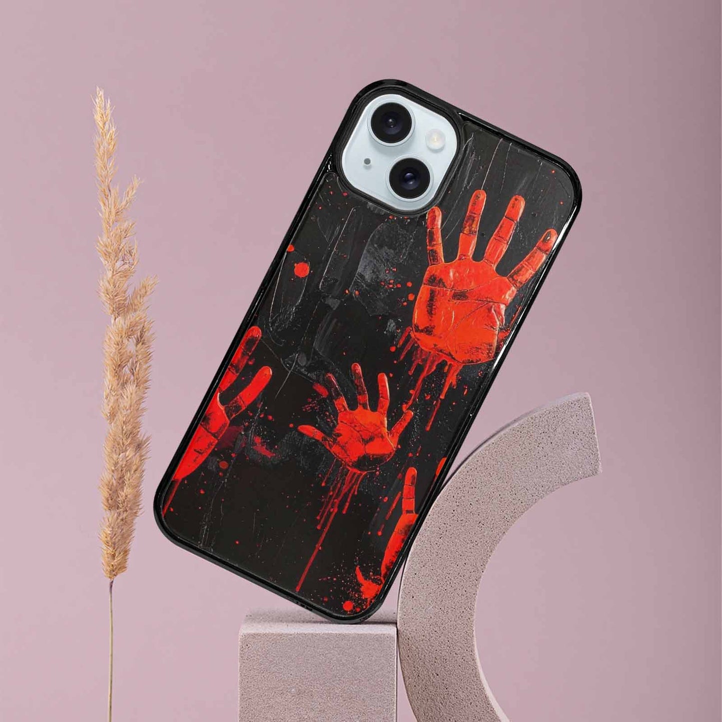 iPhone 15 Plus Case — Splatter Paint Art Hand Prints Black, Custom Print Case Cover