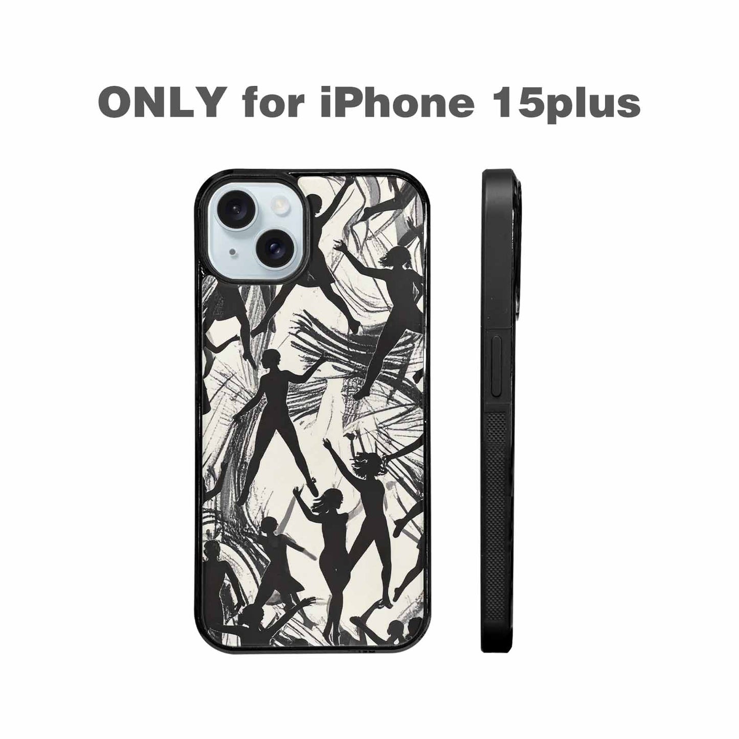 iPhone 15 Plus Case — Bold Dancing Figure Line Art Pattern, Custom Made Phone Cover