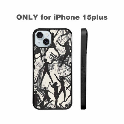 iPhone 15 Plus Case — Bold Dancing Figure Line Art Pattern, Custom Made Phone Cover
