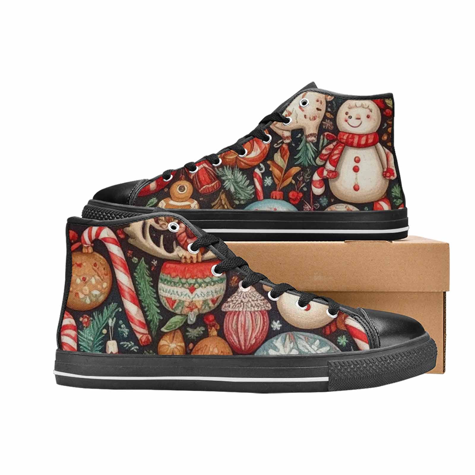 MEN'S Christmas Holly Snowflake High Top Canvas Vibrant Chaos Custom Shoes