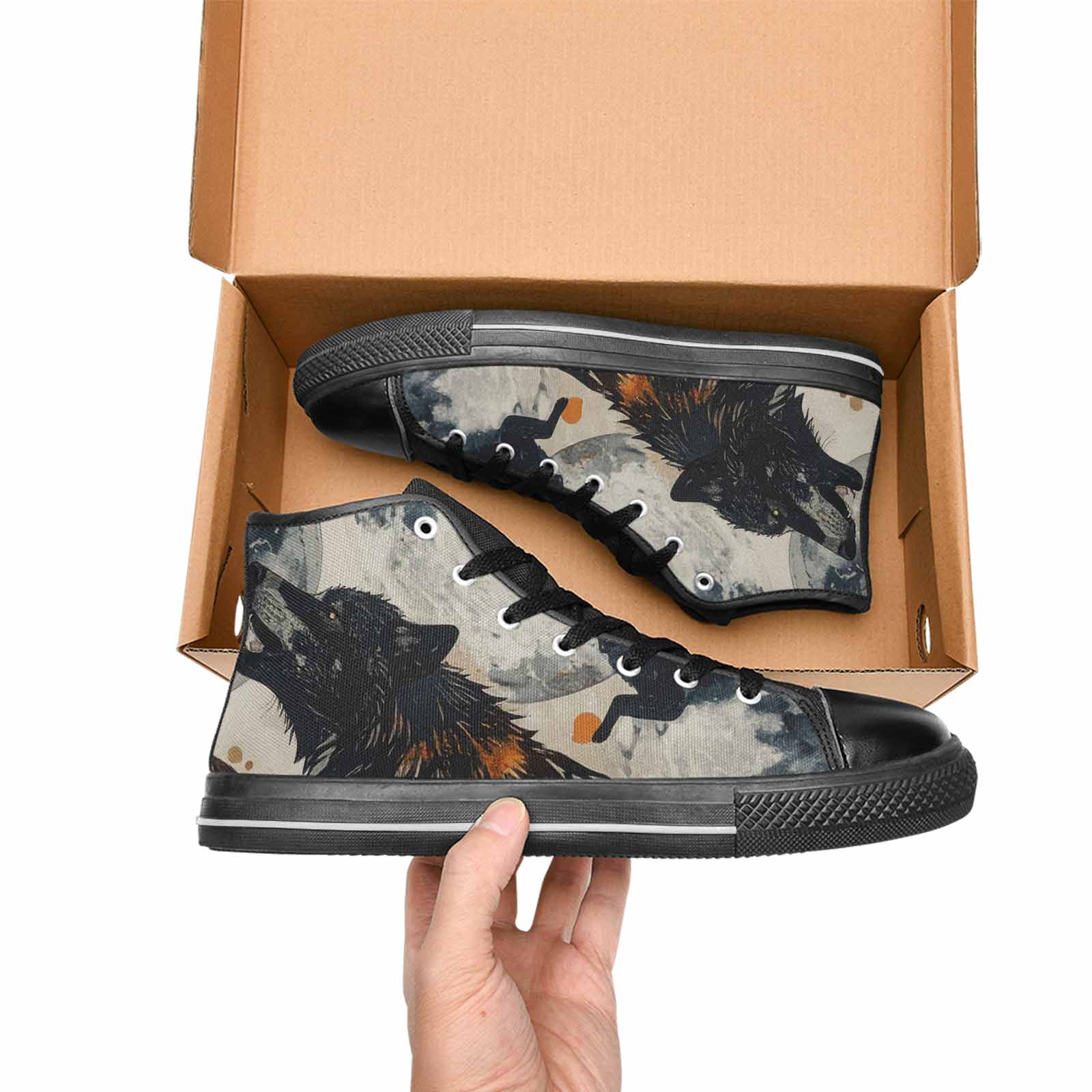 WOMEN'S Wolf Silhouette Moon High Top Canvas Dreamcore Sneakers
