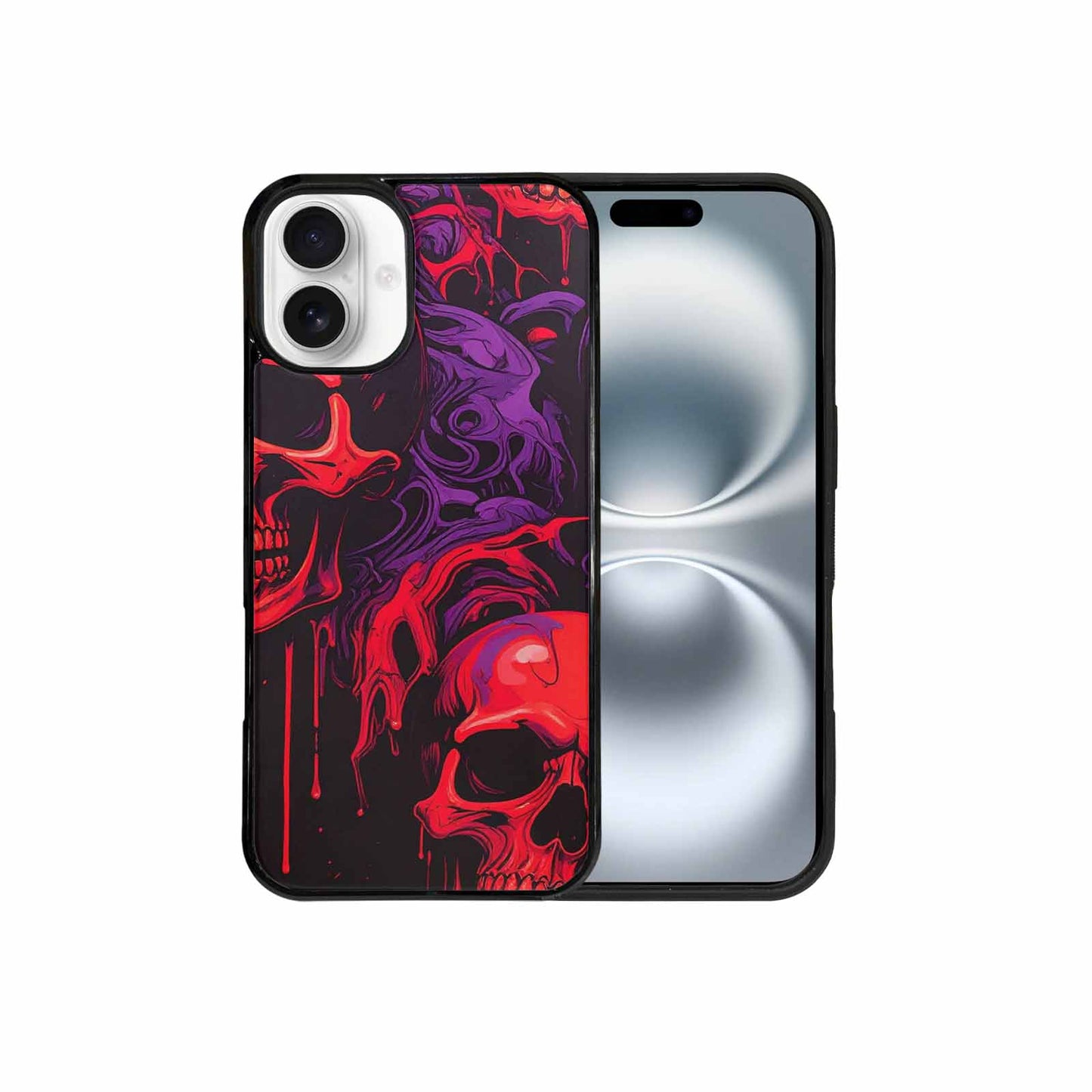 iPhone 16 Plus Case — Red Purple Skeletons Neon Drip Melting, Custom Print Case Cover