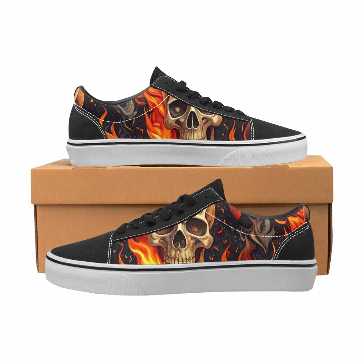 WOMEN'S Skulls - Flaming Canvas Lace-Up Y2K Custom Sneakers