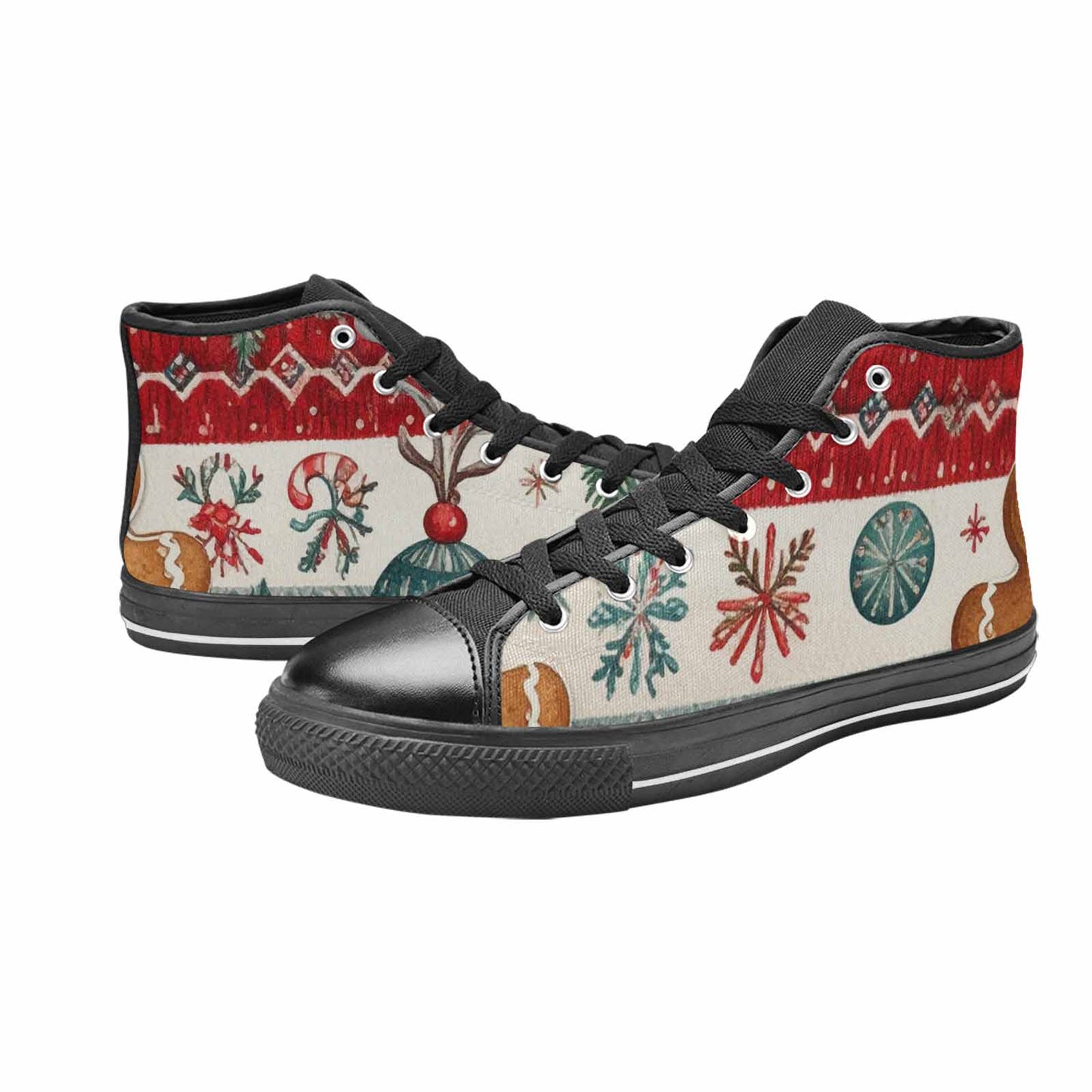 MEN'S Christmas Holly Snowflake High Top Canvas Vivid Shoes