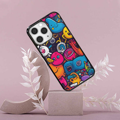 iPhone 15 Pro Max Case — Hand Drawn Icon Doodle Pattern Hundreds, Custom Phone Case