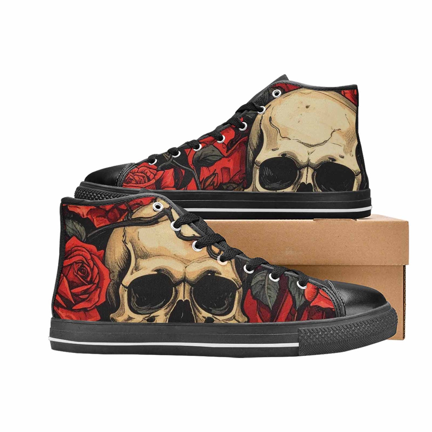 MEN'S Skulls Roses Bold Pen Ink High Top Canvas Aesthetic Shoes