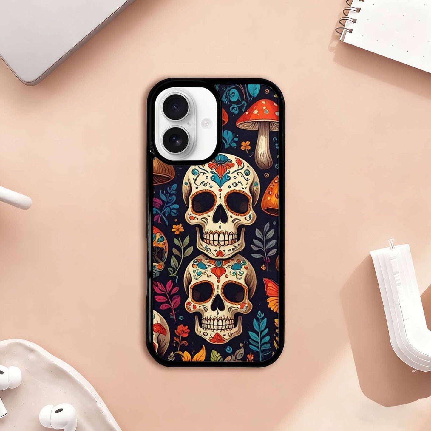 iPhone 17 Case — Mushrooms And Skulls Gothic Skulls, Custom Phone Case