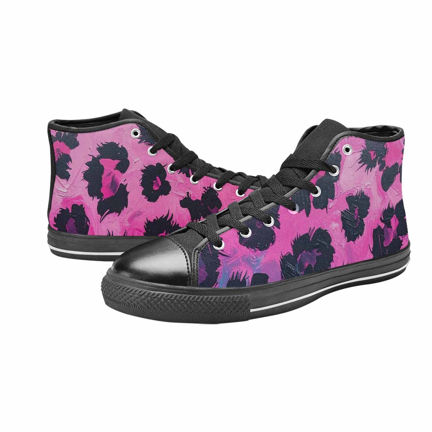 MEN'S Leopard Neon Pink Teal Airbrush High Top Canvas Y2K Custom Sneakers