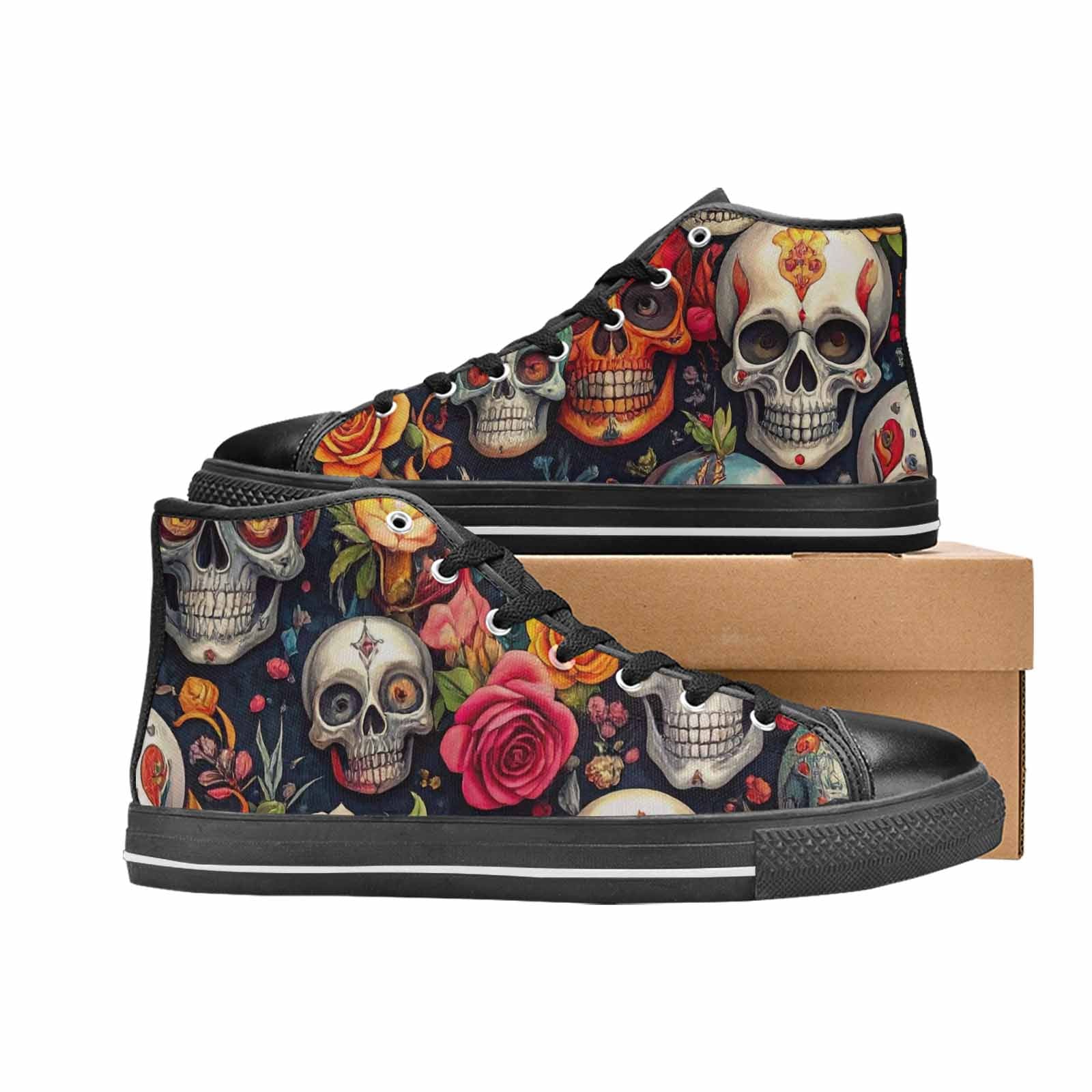 WOMEN'S Skull High Top Canvas Grunge Custom Shoes