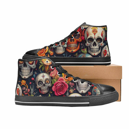 WOMEN'S Skull High Top Canvas Grunge Custom Shoes