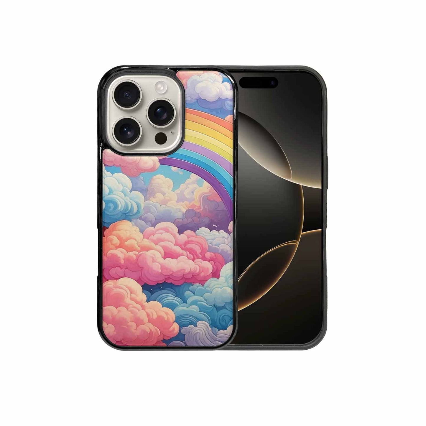 iPhone 16 Pro Case — Cloud And Rainbow Burst Pattern Hundreds, Custom Made Phone Cover