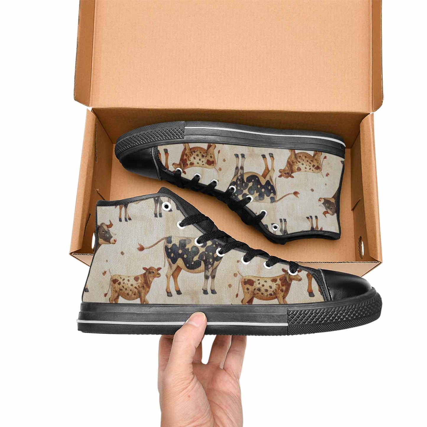 MEN'S Cow Animal Print High Top Canvas Dark Academia Sneakers