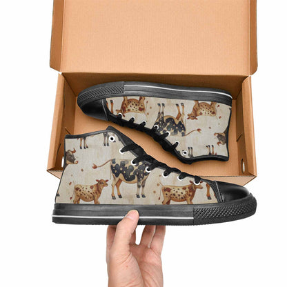 MEN'S Cow Animal Print High Top Canvas Dark Academia Sneakers