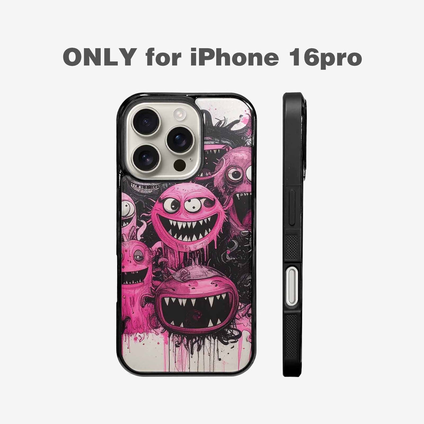 iPhone 16 Pro Case — Monsters General Black Pink Ink Cartoon, Personalized Phone Case