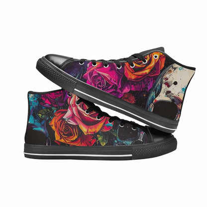 MEN'S Skulls Roses Acid Wash High Top Canvas Neon Fantasy Custom Sneakers