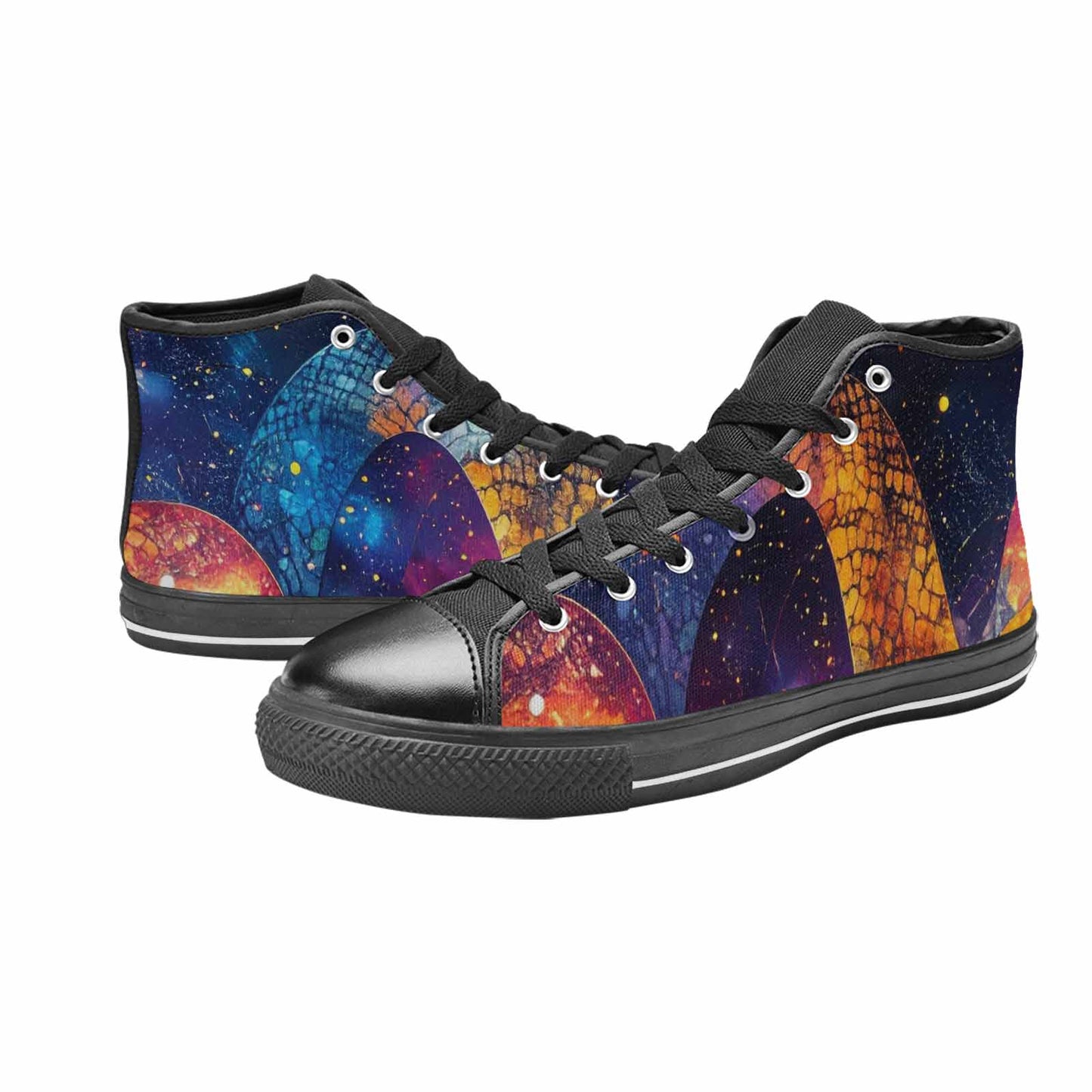 WOMEN'S Galaxy Snake Print High Top Canvas Vibrant Chaos Sneakers
