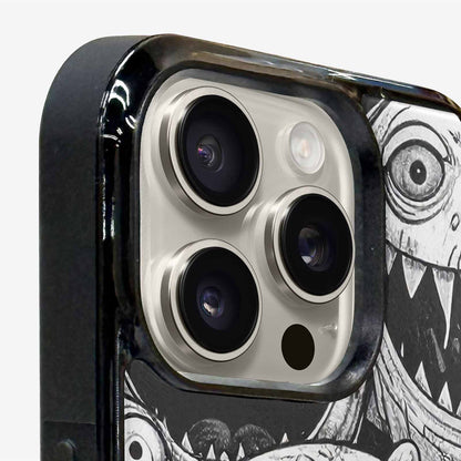 iPhone 15 Pro Max Case — Black And White Monster Face Collage, Custom Print Case Cover