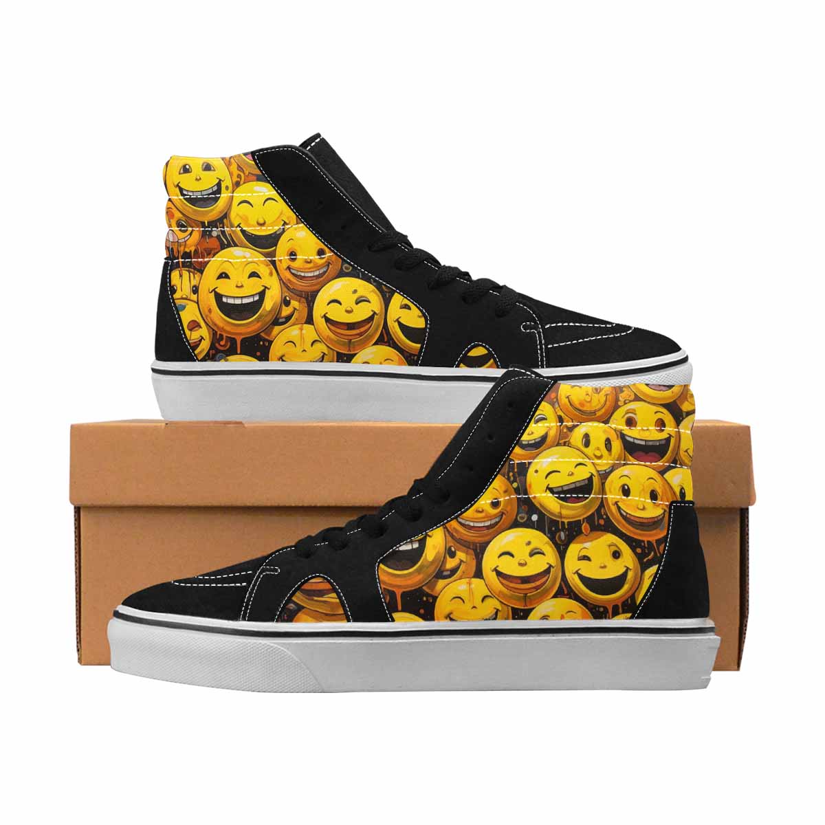 MEN'S Smiley Face Yellow High Top Canvas Custom Design Dreamcore Custom Canvas Shoes