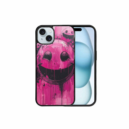 iPhone 15 Plus Case — Melting Moon Smiley Black Pink Ink, Custom Phone Case