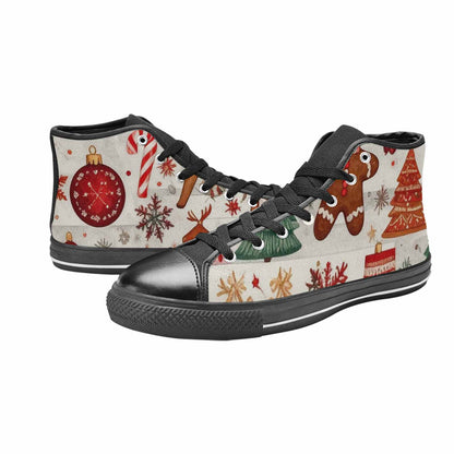 WOMEN'S Christmas Holly Snowflake High Top Canvas Cottagecore Sneakers