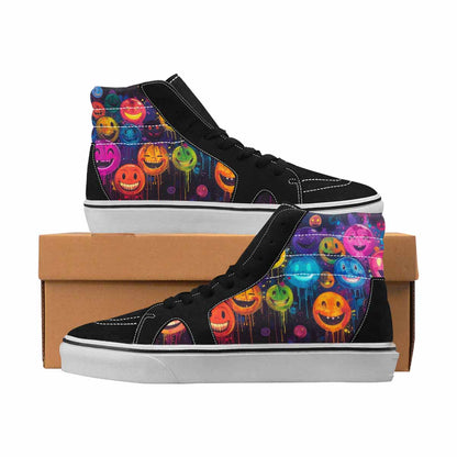 MEN'S Smiley Face High Top Canvas Original Design Aesthetic Handmade Custom Shoes