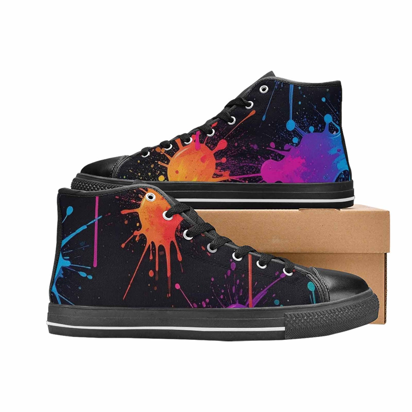 WOMEN'S Paint Splatter High Top Canvas Vibrant Chaos Custom Sneakers