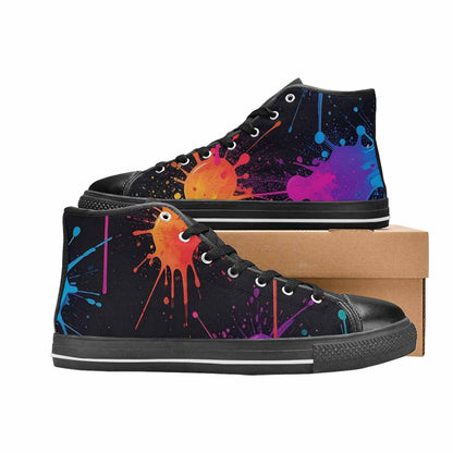 WOMEN'S Paint Splatter High Top Canvas Vibrant Chaos Custom Sneakers