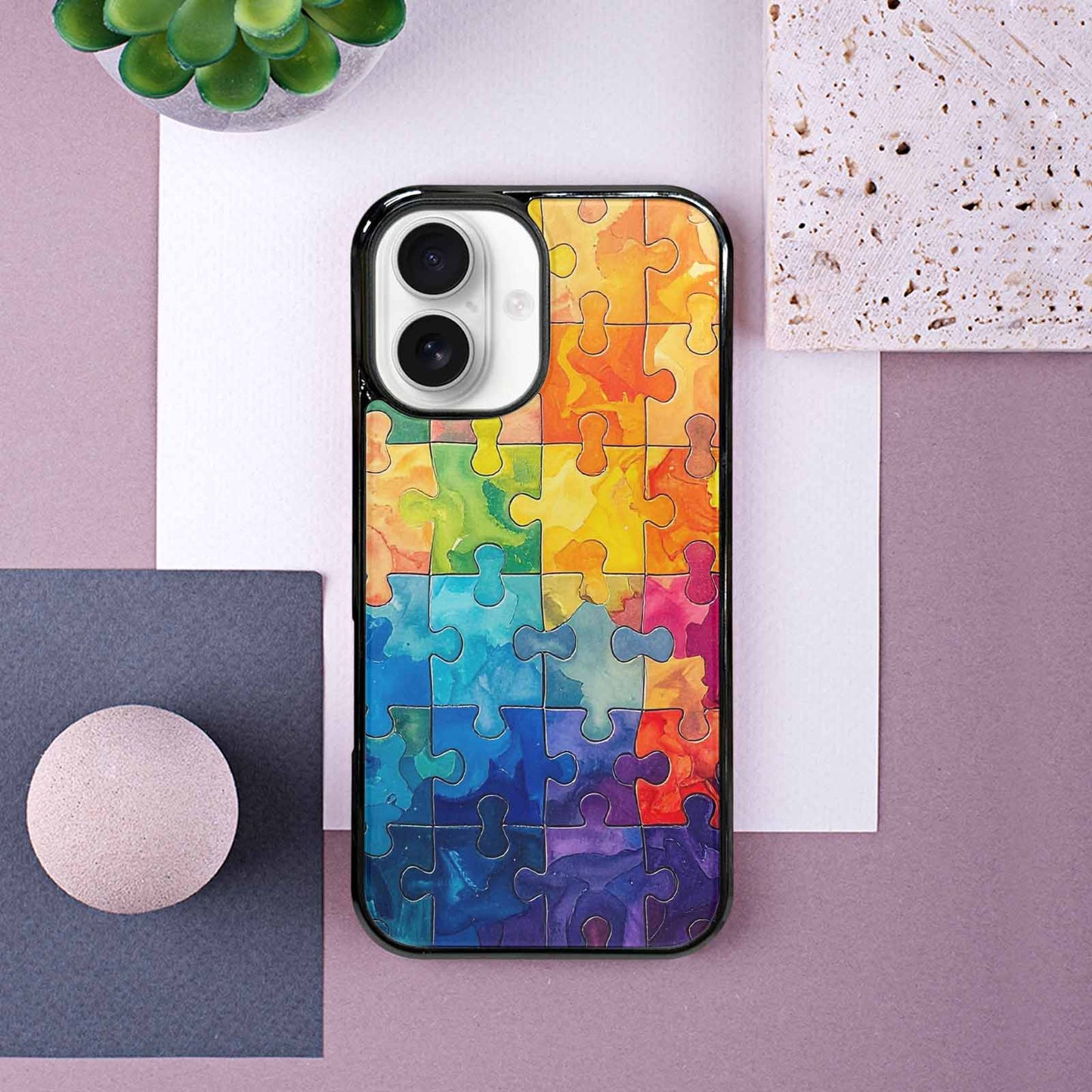 iPhone 16 Case — Autism Puzzle Pieces Puzzle Piece Pattern, Custom Print Case Cover