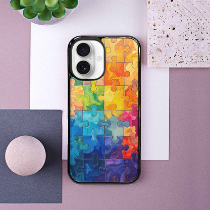 iPhone 16 Case — Autism Puzzle Pieces Puzzle Piece Pattern, Custom Print Case Cover