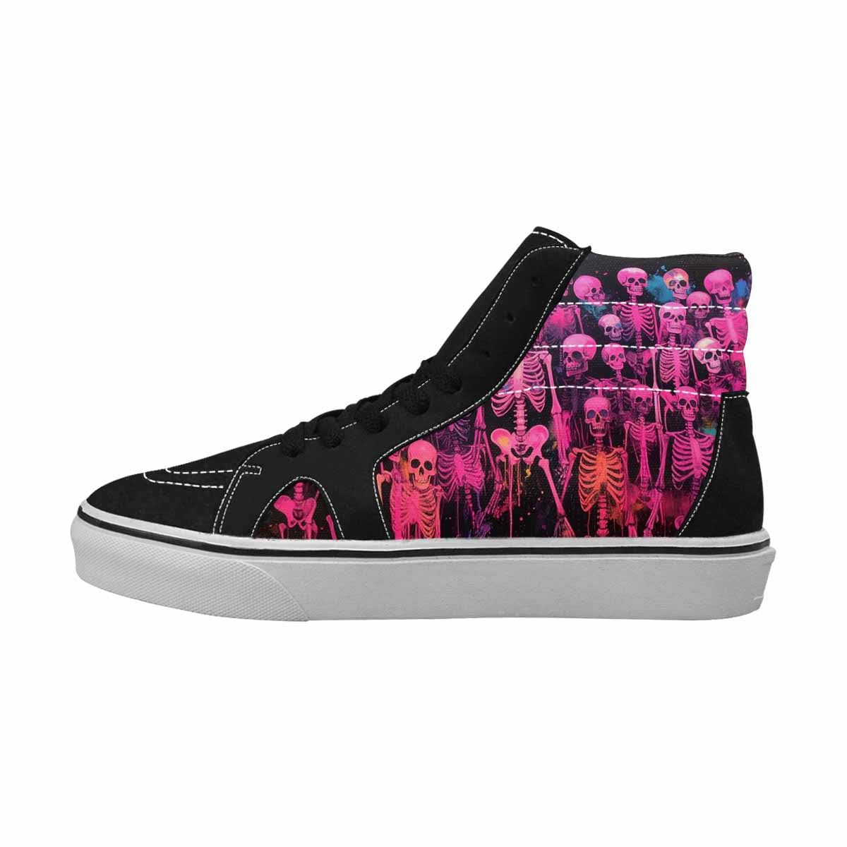 MEN'S Skeletons  Neon Pink High Top Canvas Wallpaper Art Sneakers