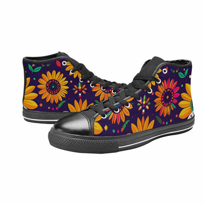 MEN'S Sunflowers And Skulls High Top Canvas Vivid Sneakers