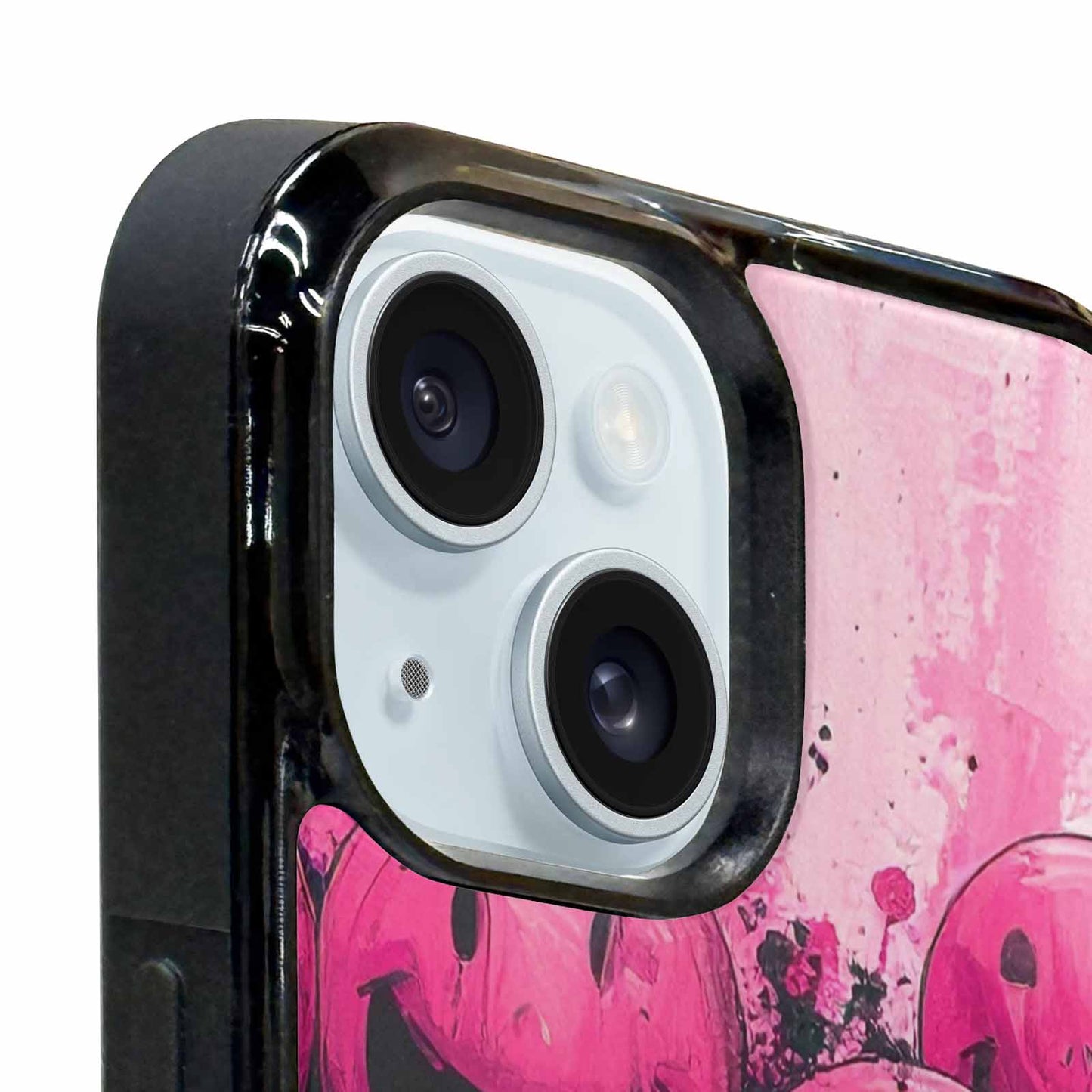 iPhone 15 Case — Melting Moon Smiley Black Pink Ink, Custom Printed Phone Case
