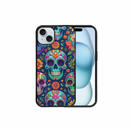 iPhone 15 Plus Case — Rainbow Sugar Skull Weave, Custom Printed Phone Case
