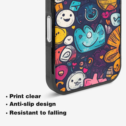 iPhone 16 Case — Hand Drawn Icon Doodle Pattern Hundreds, Custom Designed Case Cover