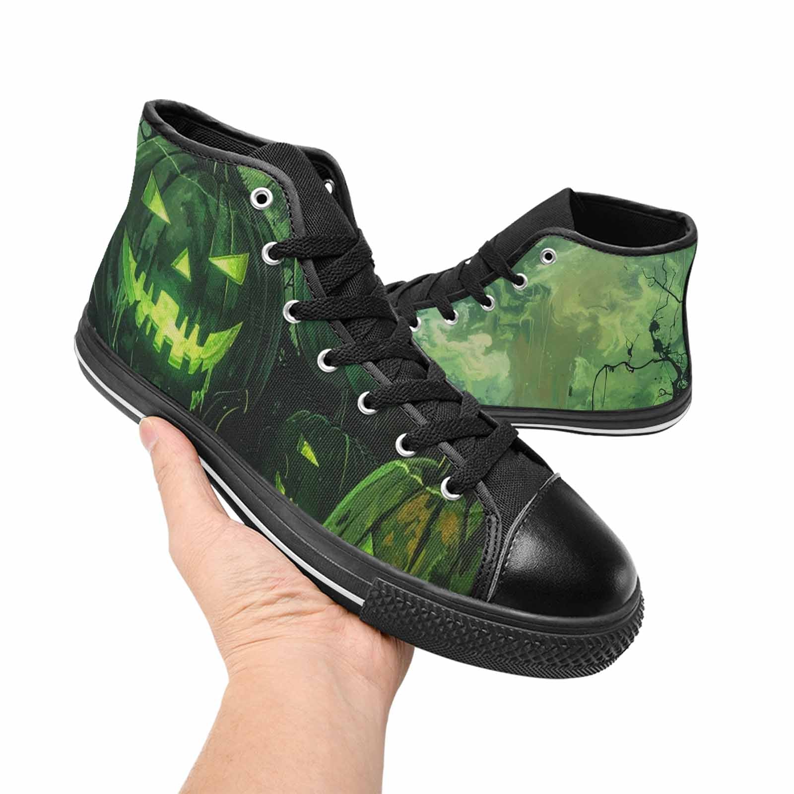 WOMEN'S Halloween Glowing Jackolantern High Top Canvas Wallpaper Art Custom Sneakers