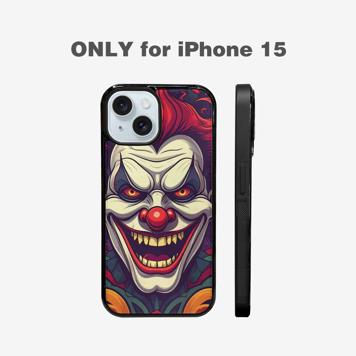 iPhone 15 Case — Evil Circus Heads Faces Overlapping Patterns, Custom Made Phone Cover