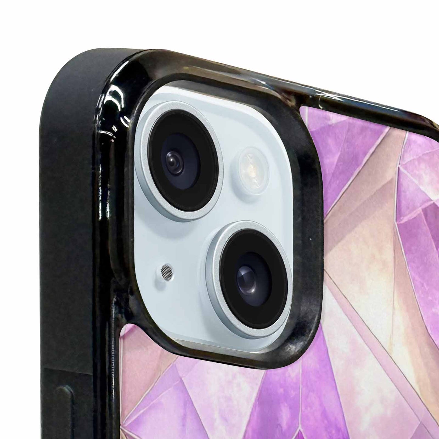 iPhone 15 Case — Amethyst Crystal Art Pattern, Custom Art Phone Cover