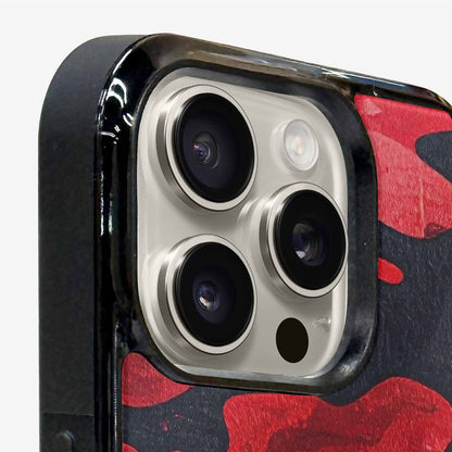 iPhone 16 Pro Case — Tactical Camo Red Black, Custom Phone Case