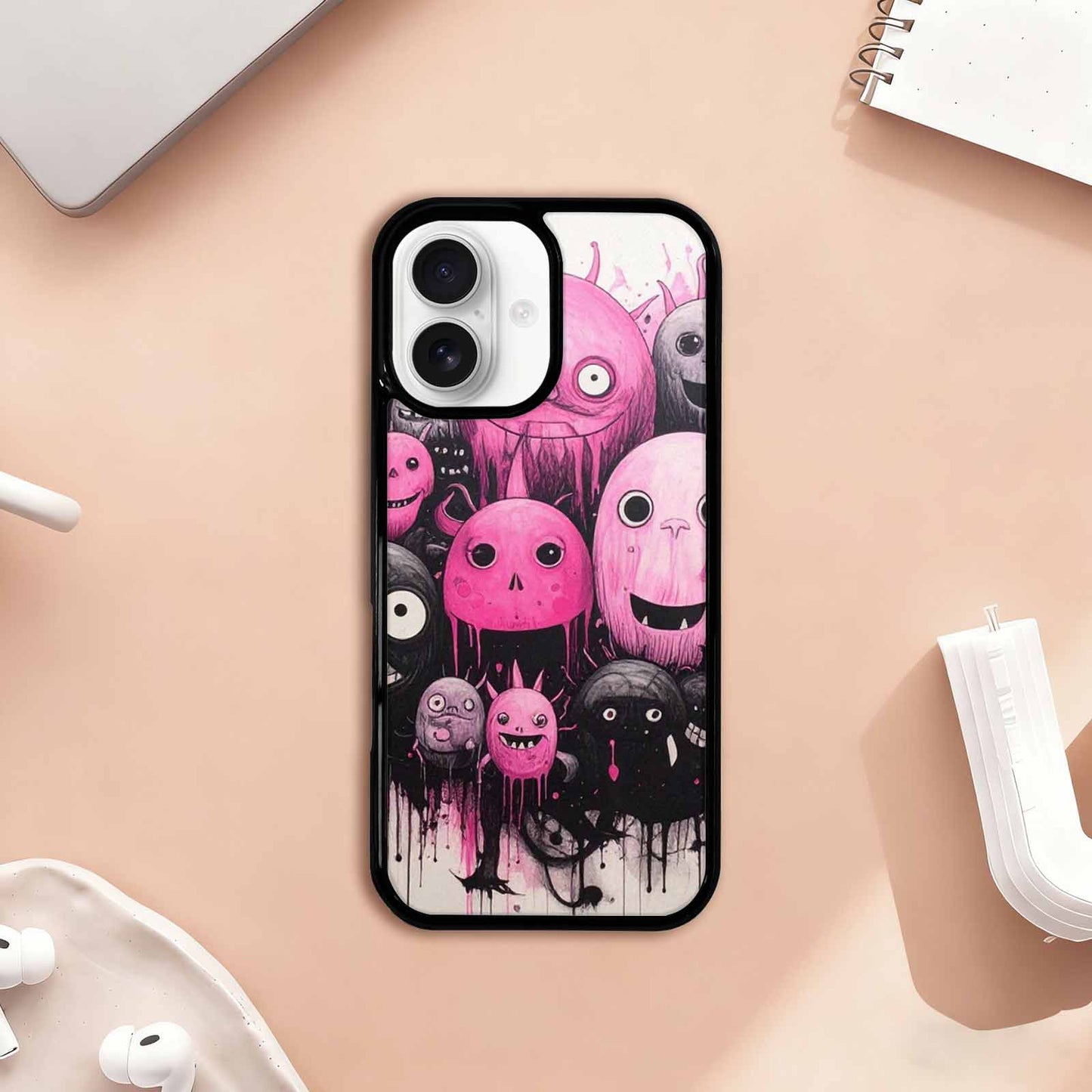 iPhone 17 Case — Black &amp; Pink Ink Cartoon Cute, Custom Designed Case Cover