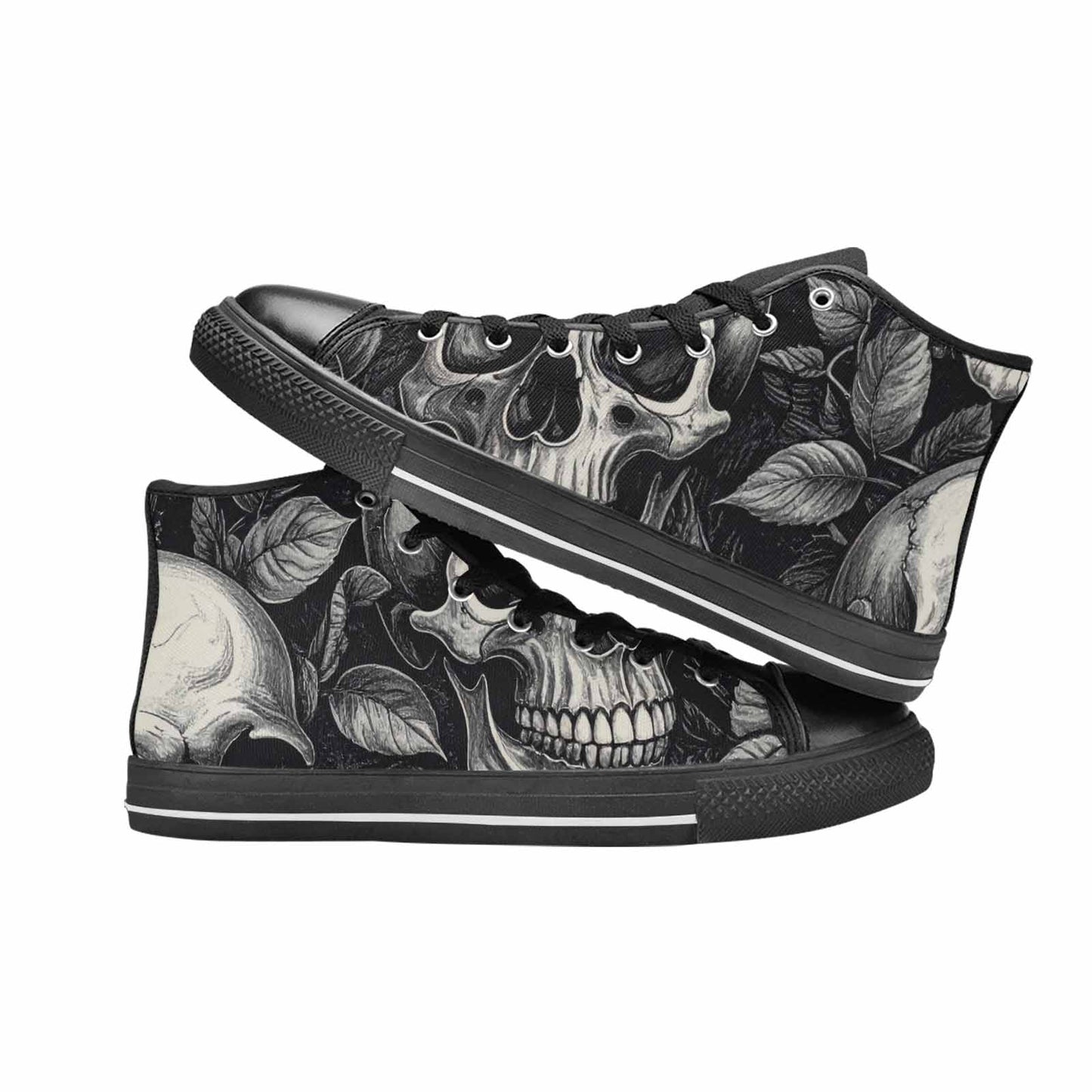 WOMEN'S Skulls Roses Black Ink High Top Canvas Vibrant Chaos Custom Sneakers