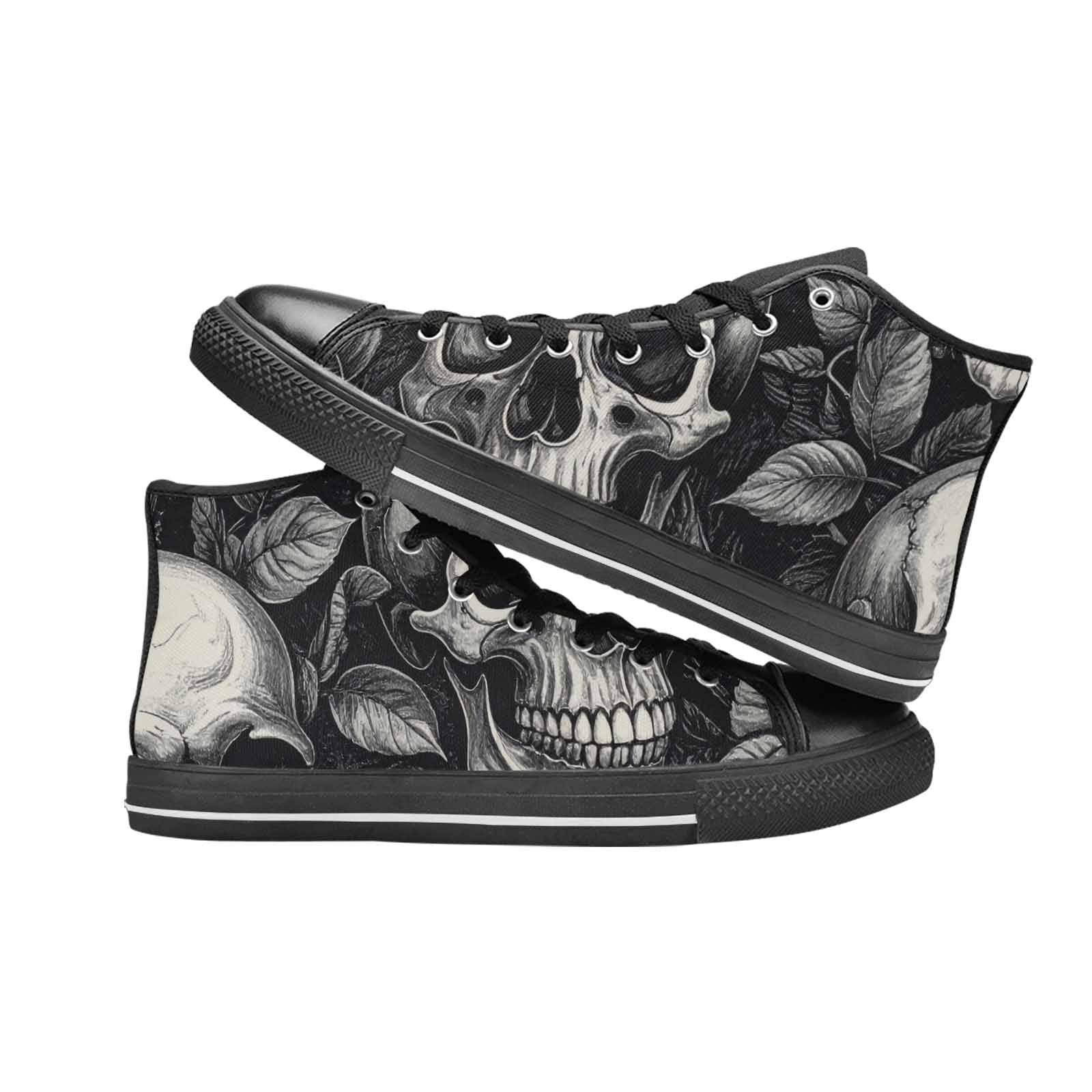WOMEN'S Skulls Roses Black Ink High Top Canvas Vibrant Chaos Custom Sneakers
