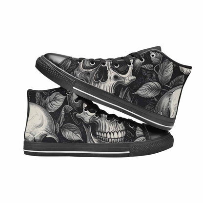 WOMEN'S Skulls Roses Black Ink High Top Canvas Vibrant Chaos Custom Sneakers