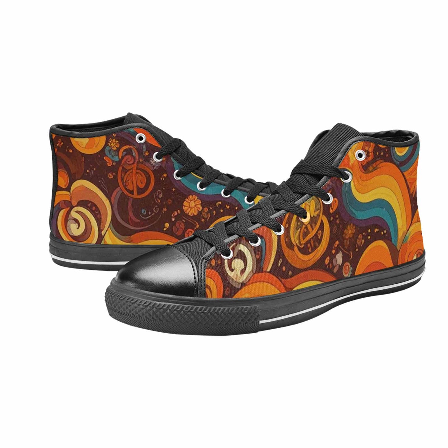 WOMEN'S Groovy 70S Peace High Top Canvas Vibrant Chaos Sneakers