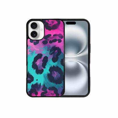 iPhone 16 Plus Case — Leopard Neon Pink Teal Airbrush, Custom Designed Case Cover
