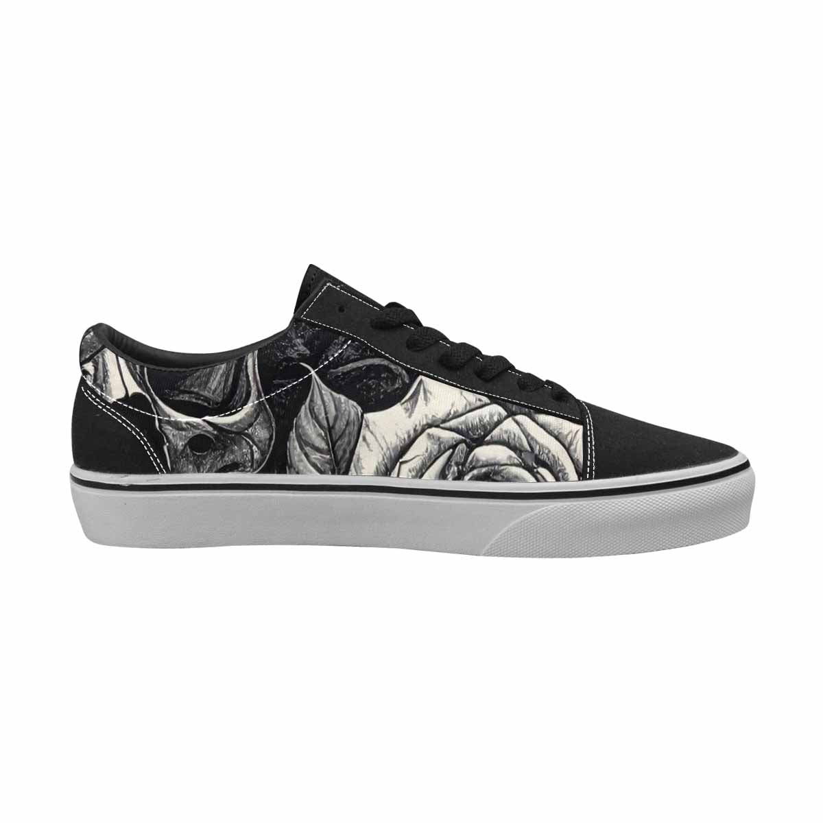 WOMEN'S Skulls Roses Black Ink Canvas Lace-Up Dreamcore Shoes