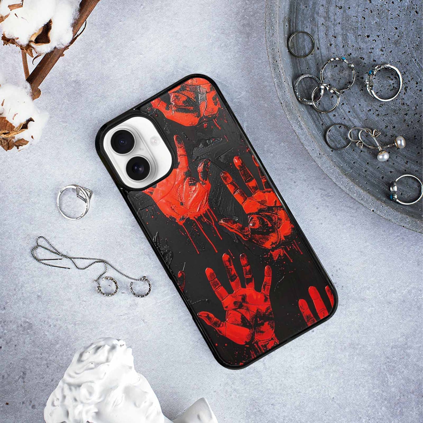iPhone 16 Plus Case — Halloween Splatter Handprint, Customized Protective Case