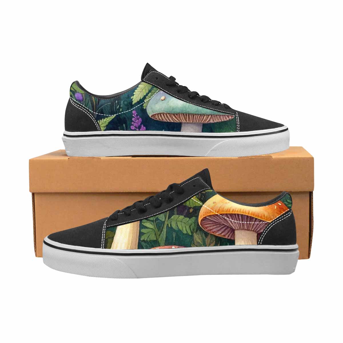 WOMEN'S Mushrooms  Botanical Mushrooms Lace-Up Canvas Melting Art Sneakers