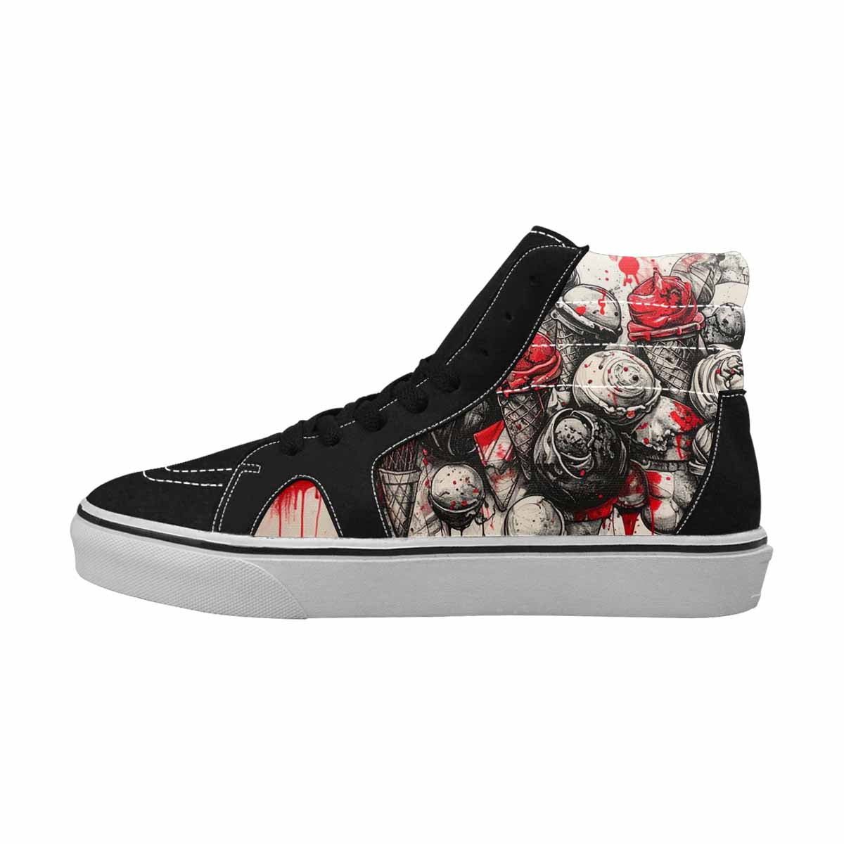 WOMEN'S Ice Cream Black & Red Ink High Top Canvas Wearable Art Grunge Custom Sneakers
