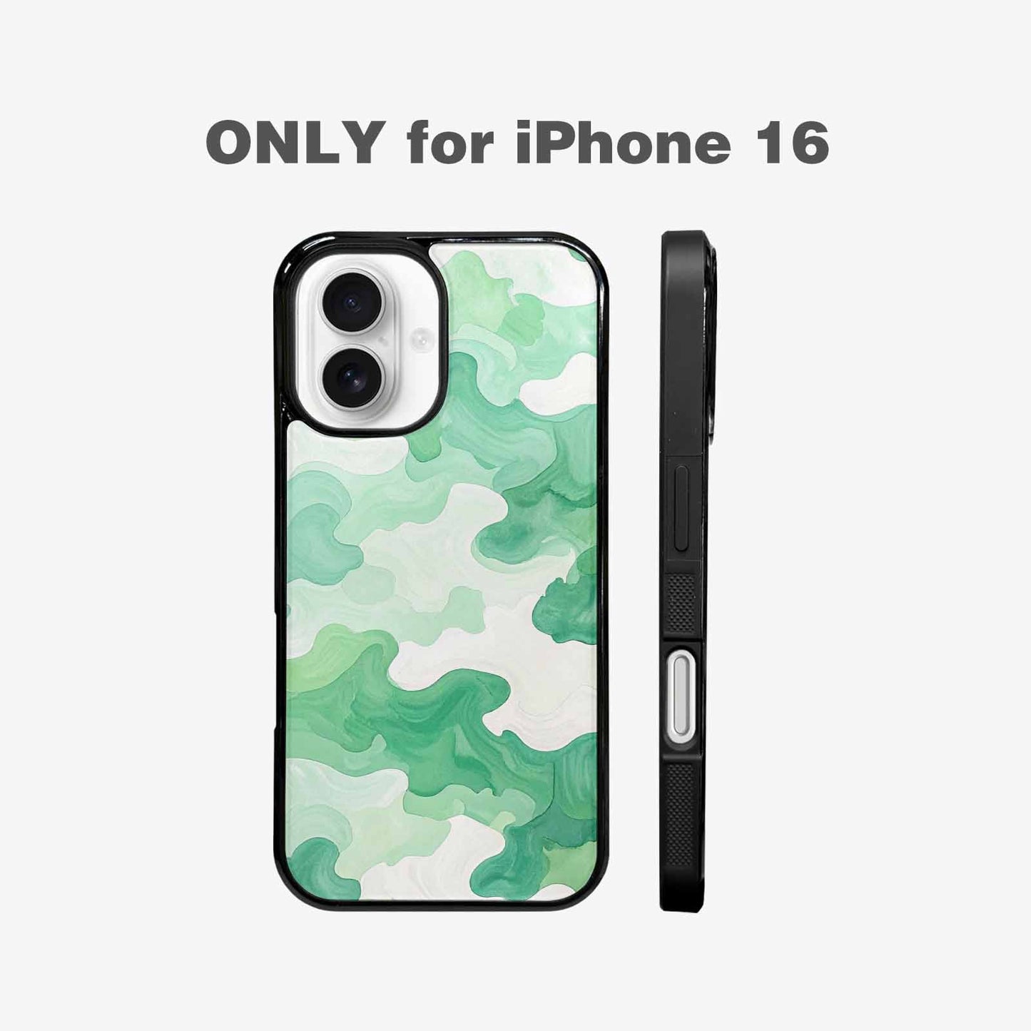 iPhone 16 Case — Camo Mint Green White, Personalized Phone Case