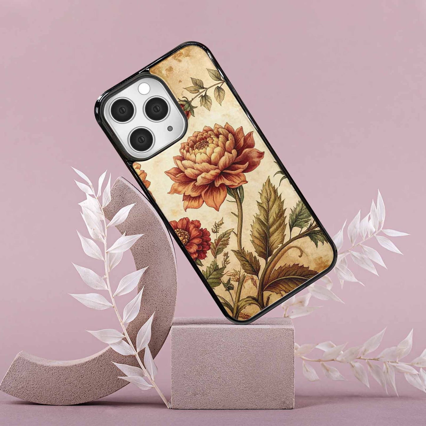 iPhone 15 Pro Max Case — Vintage Botanical Art Pattern, Personalized Phone Case